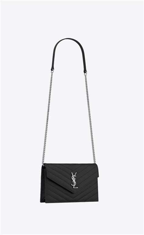 ysl uptown chain wallet in grain de poudre embossed leather|YSL envelope chain wallet.